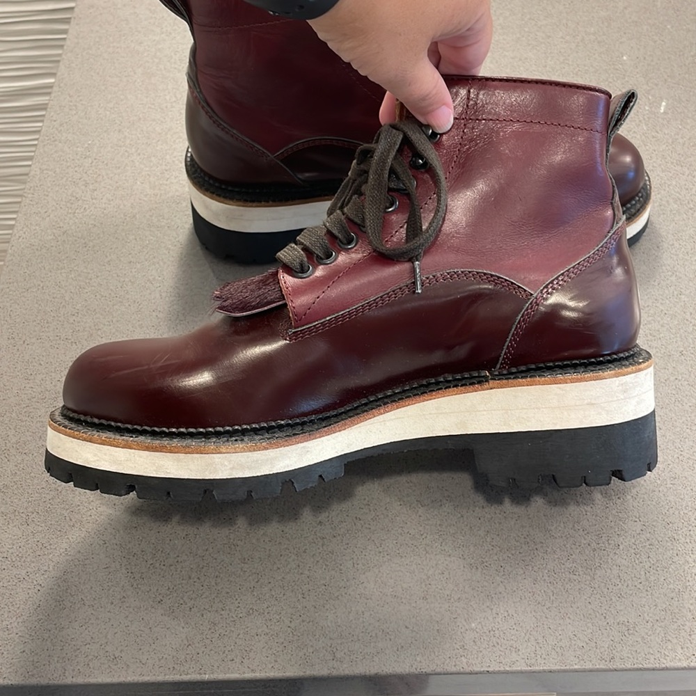 DSQUARED2 Red Oxblood Lace Up Chunky Vibram Lug Sole Calf Hair & Leather boots - Picture 13 of 17